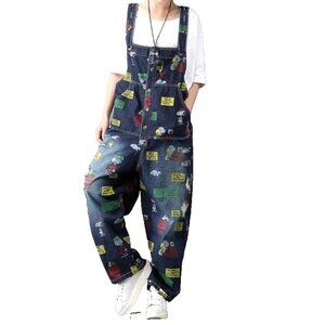 Monthorigin Charlie Brown & Snoopy 90's Denim Overalls Size Medium Oversized